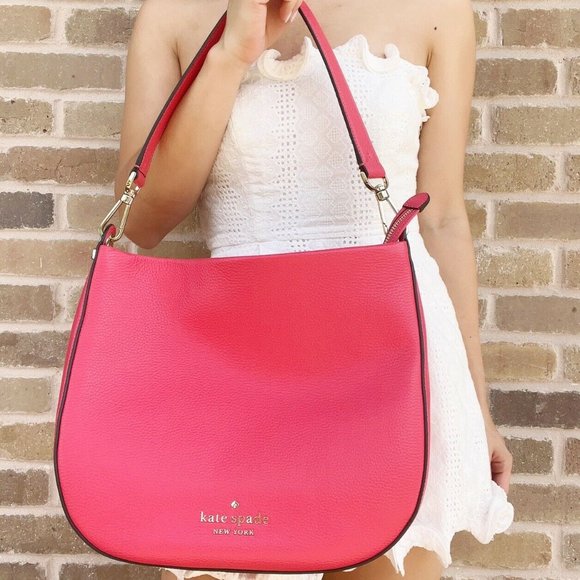 Kate Spade Lexy Large Hobo Tote Shoulder Bag Dark Water Pink Leather - Picture 3 of 3